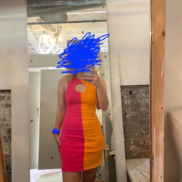 Retro Pink & Orange Dress with Cutouts (space-y feel) - Picture 3 of 7